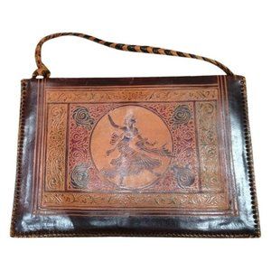 Exotic Dancer River Scene Etched Leather Ethnic Handmade Vintage Handbag Bag